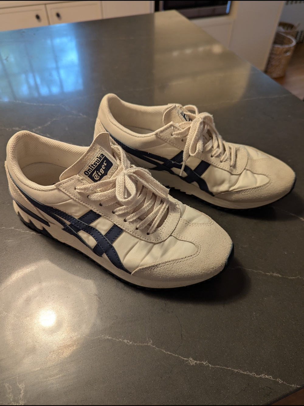 Onitsuka Tiger White Sneakers with Navy Stripes